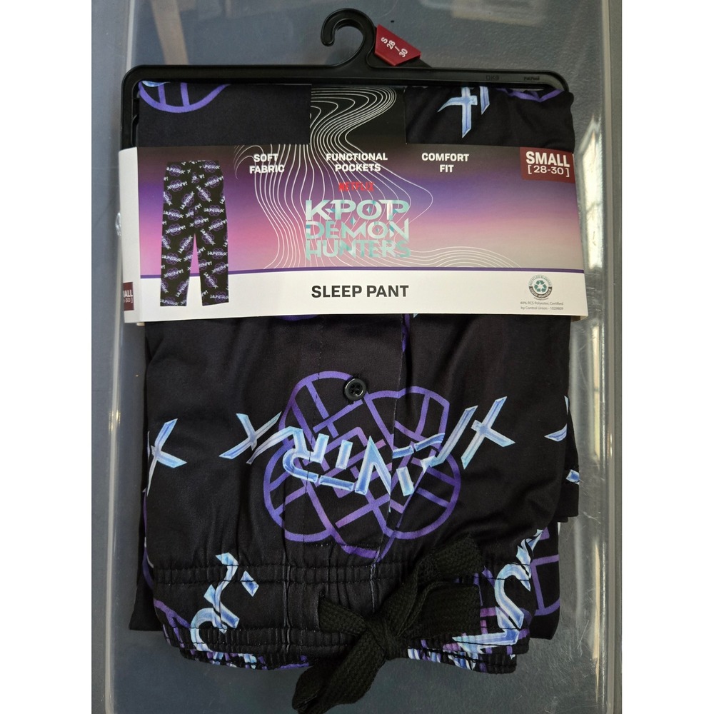 Netflix KPop Demon Hunters Sleep Pants Boys Small 28-30 Black Purple Bioworld